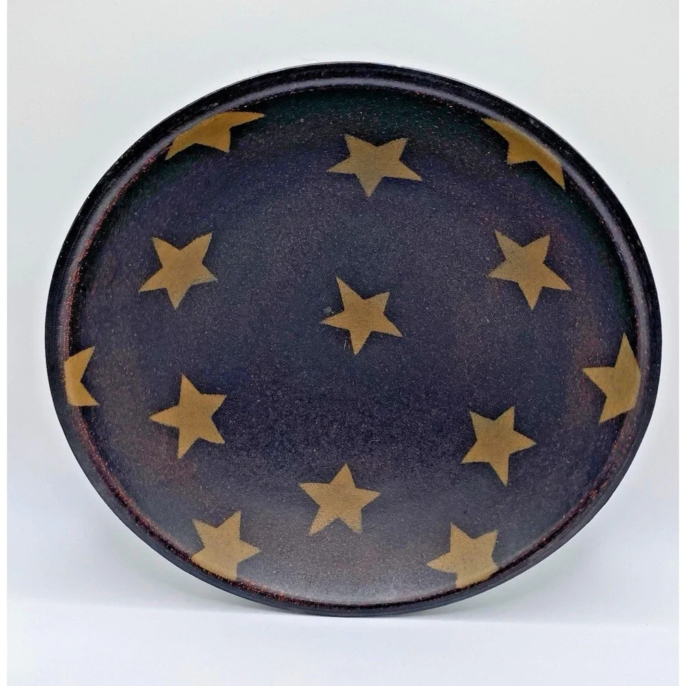 Vintage Rustic Primitive Decorative Wooden Bowl Farmhouse Americana Stars